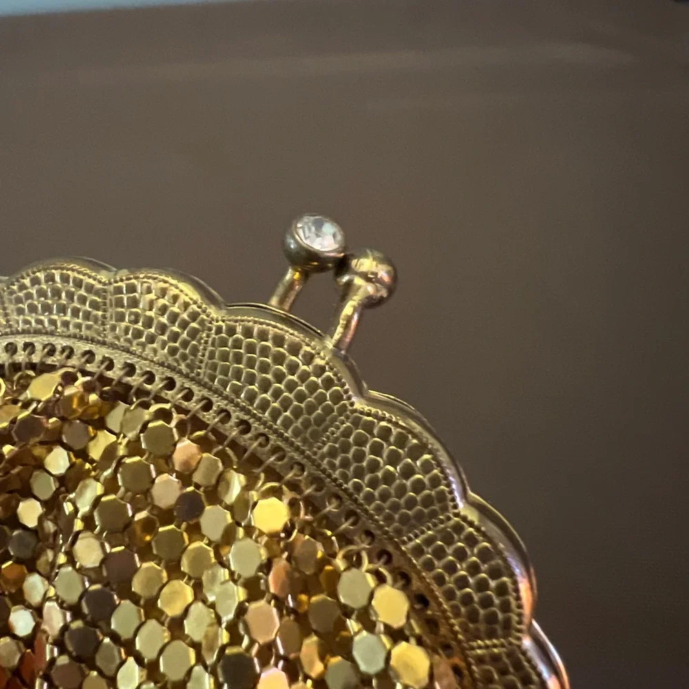 Vintage Lorelle Bags Gold Metal Mesh Coin Purse Rhinestone Clasp West Germany